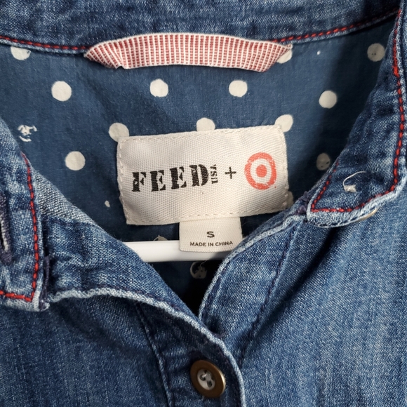 Feed USA + Target Collaboration Denim Chambray Button Front Shirt Size Small - Picture 7 of 7